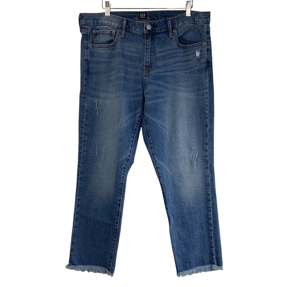 Gap 1969 Womens Best Girlfriend Jeans Size 31 R Raw Hem Taper Leg Med Wash
